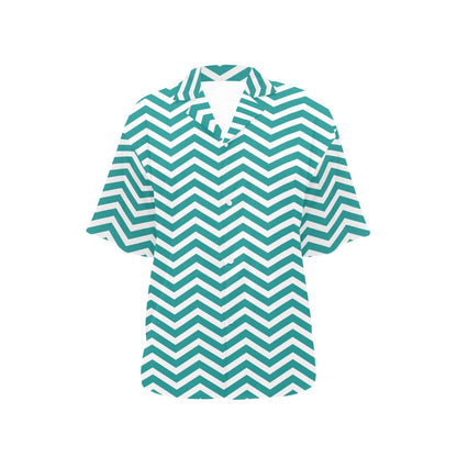 Chevron Teal Pattern Print Design 02 Women's Hawaiian Shirt