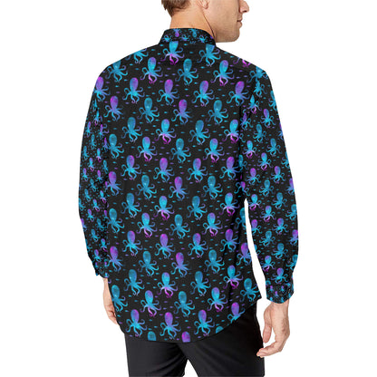 Octopus Blue Design Print Themed Men's Long Sleeve Shirt