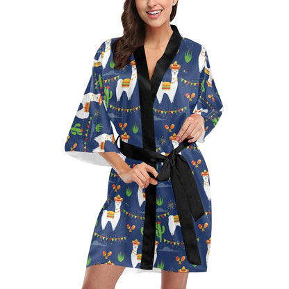 Llama Cactus Pattern Print Design 05 Women's Short Kimono