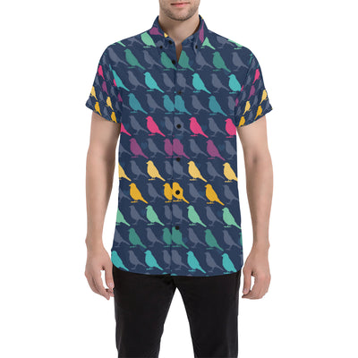 Birds Pattern Print Design 01 Men's Short Sleeve Button Up Shirt