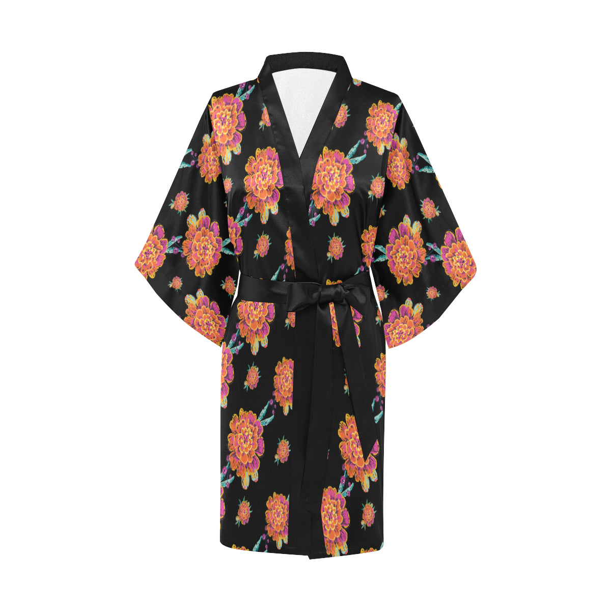 Marigold Pattern Print Design 01 Women's Short Kimono