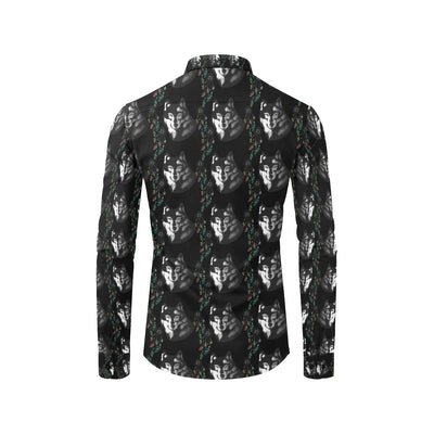Wolf Black Dream Catcher Design Print Men's Long Sleeve Shirt