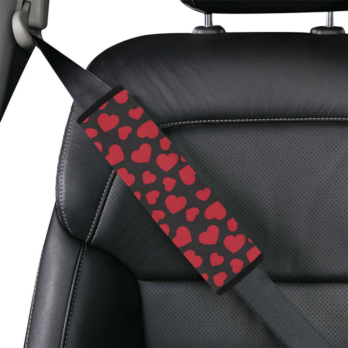 Heart Red Pattern Print Design HE01 Car Seat Belt Cover