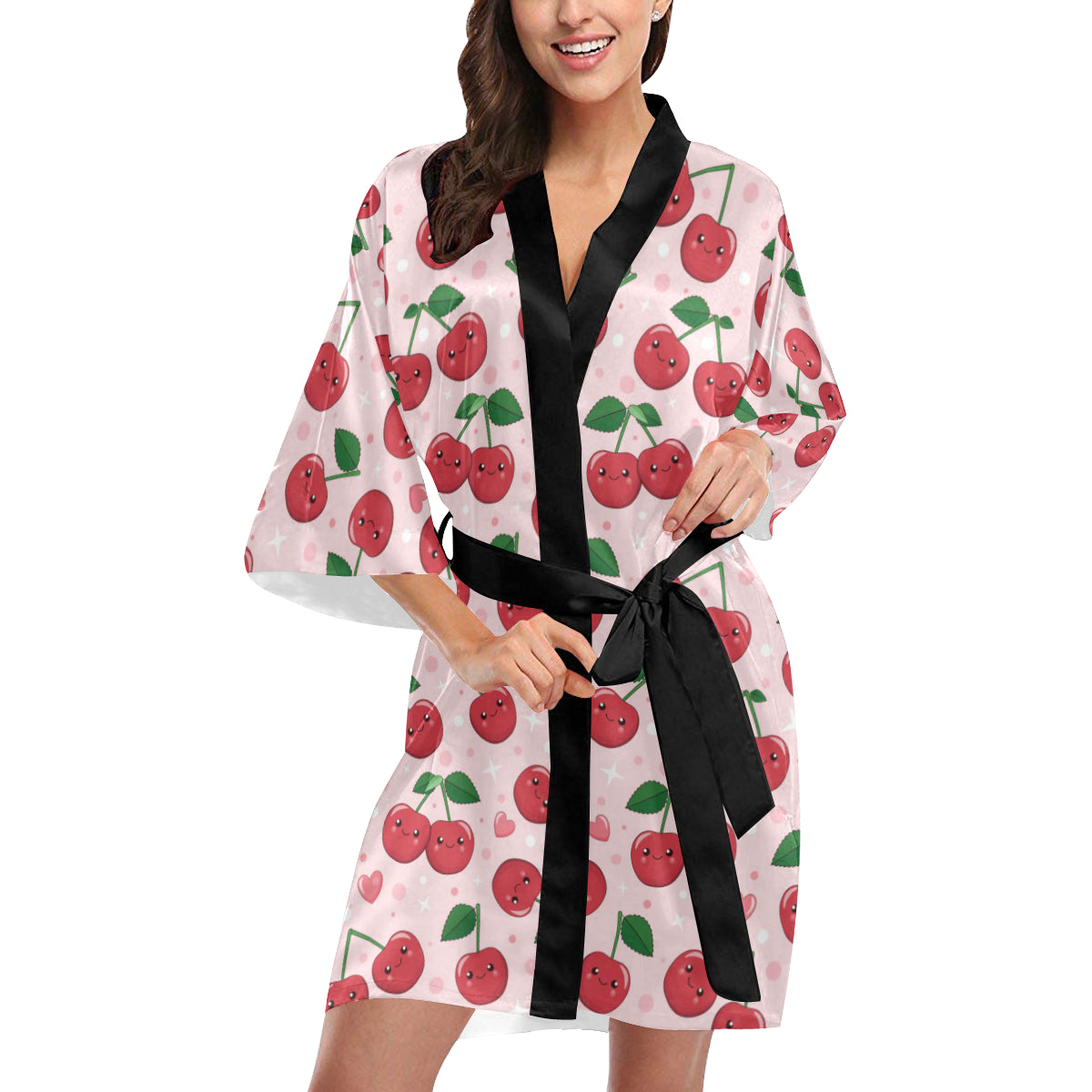 Cherry Pattern Print Design CH02 Women's Short Kimono
