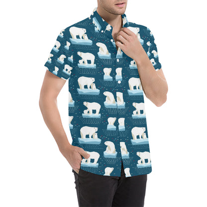 Polar Bear Pattern Print Design PB02 Men's Short Sleeve Button Up Shirt