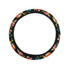 Skull Roses Flower Design Themed Print Steering Wheel Cover with Elastic Edge