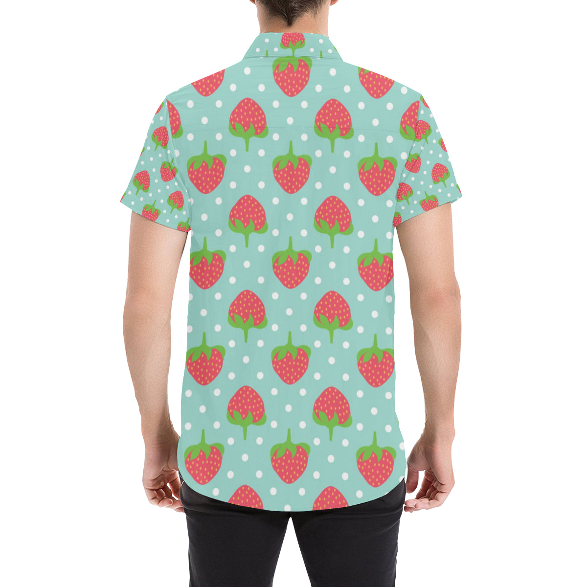 Strawberry Pattern Print Design SB06 Men's Short Sleeve Button Up Shirt