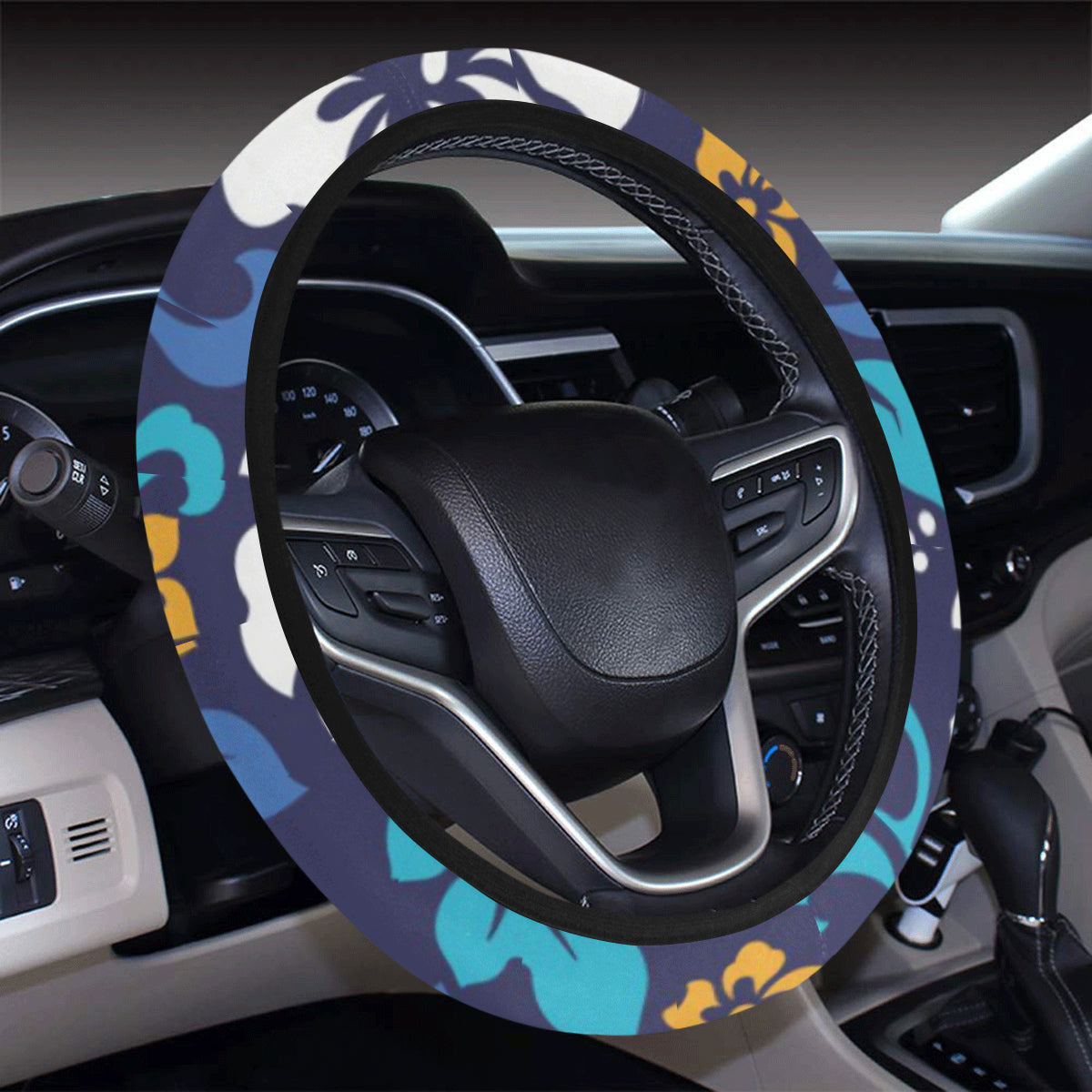 Hibiscus Pattern Print Design HB030 Steering Wheel Cover with Elastic Edge
