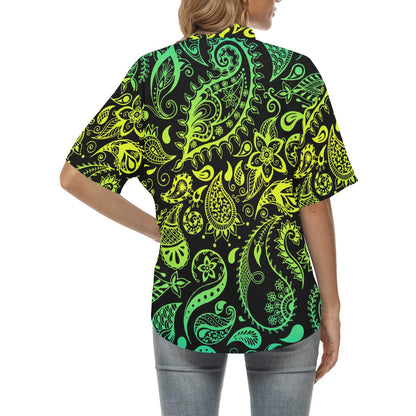 Paisley Green Design Print Women's Hawaiian Shirt