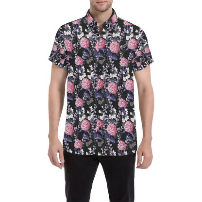 Hydrangea Pattern Print Design HD04 Men's Short Sleeve Button Up Shirt