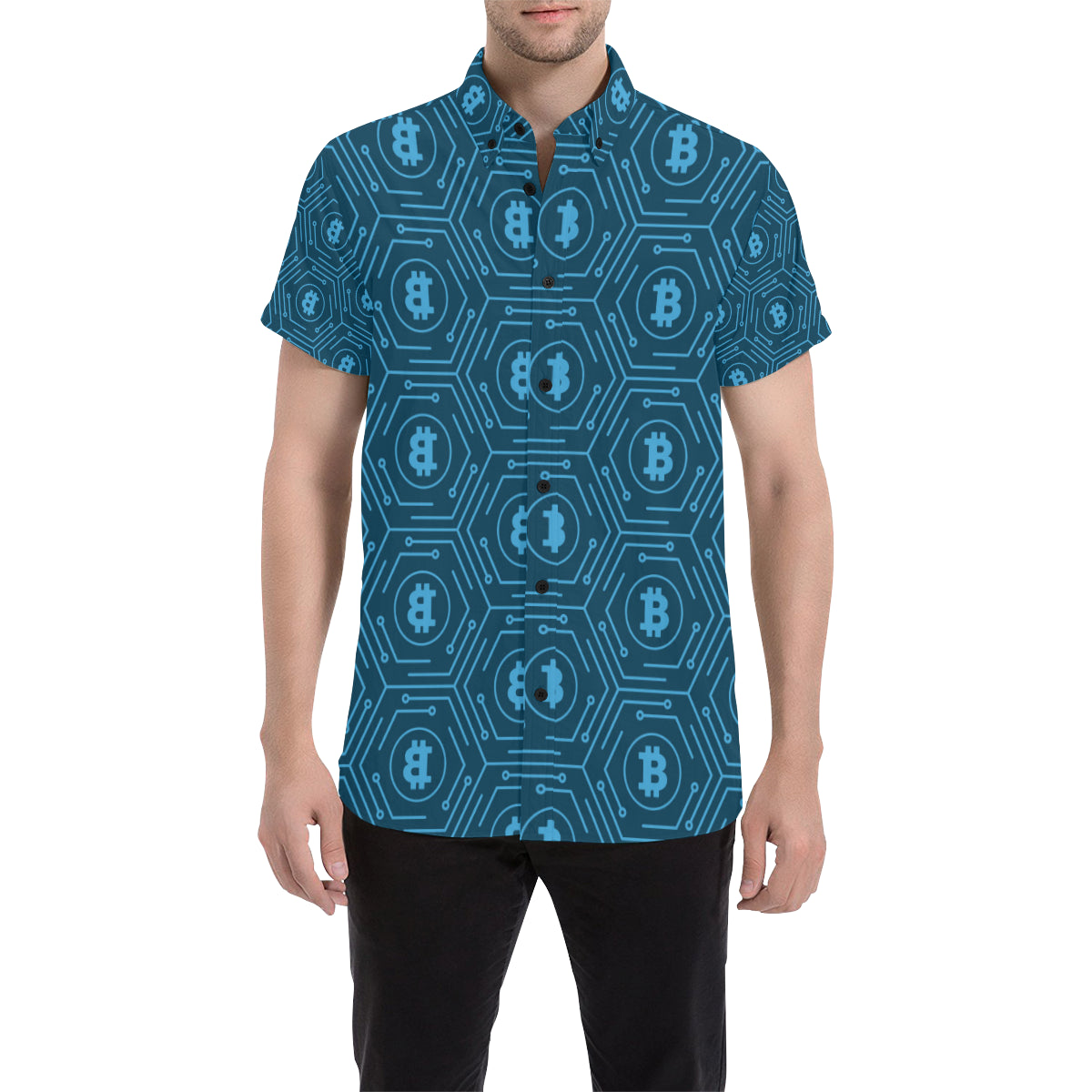 Cryptocurrency Pattern Print Design 04 Men's Short Sleeve Button Up Shirt