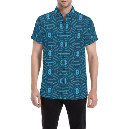 Cryptocurrency Pattern Print Design 04 Men's Short Sleeve Button Up Shirt