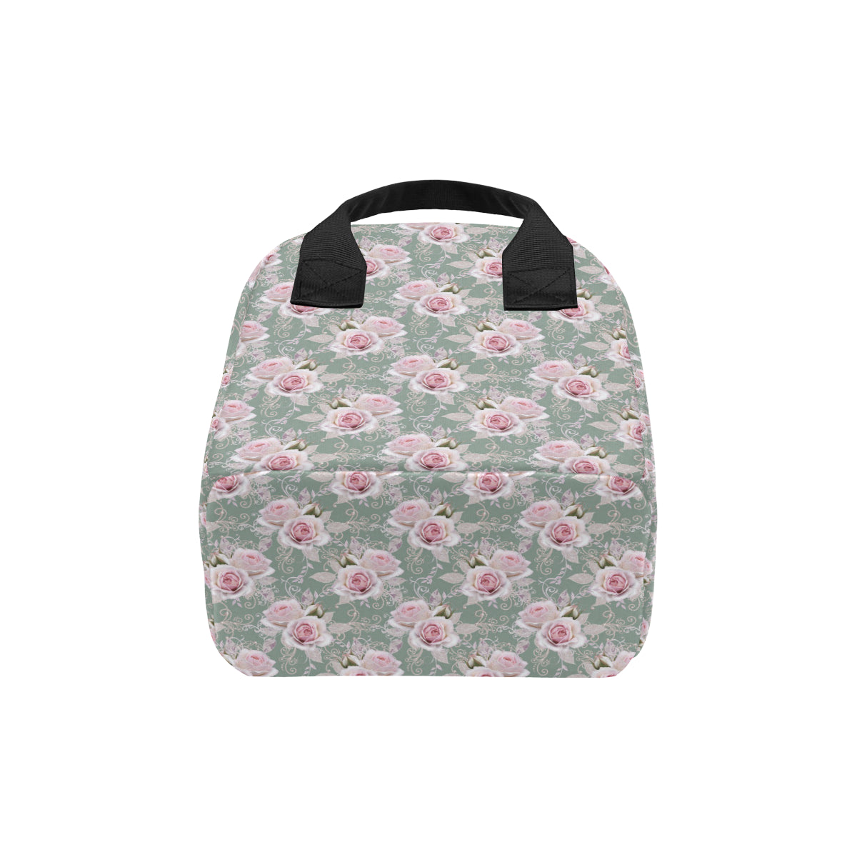 Rose White Pattern Print Design RO012 Insulated Lunch Bag