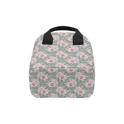 Rose White Pattern Print Design RO012 Insulated Lunch Bag