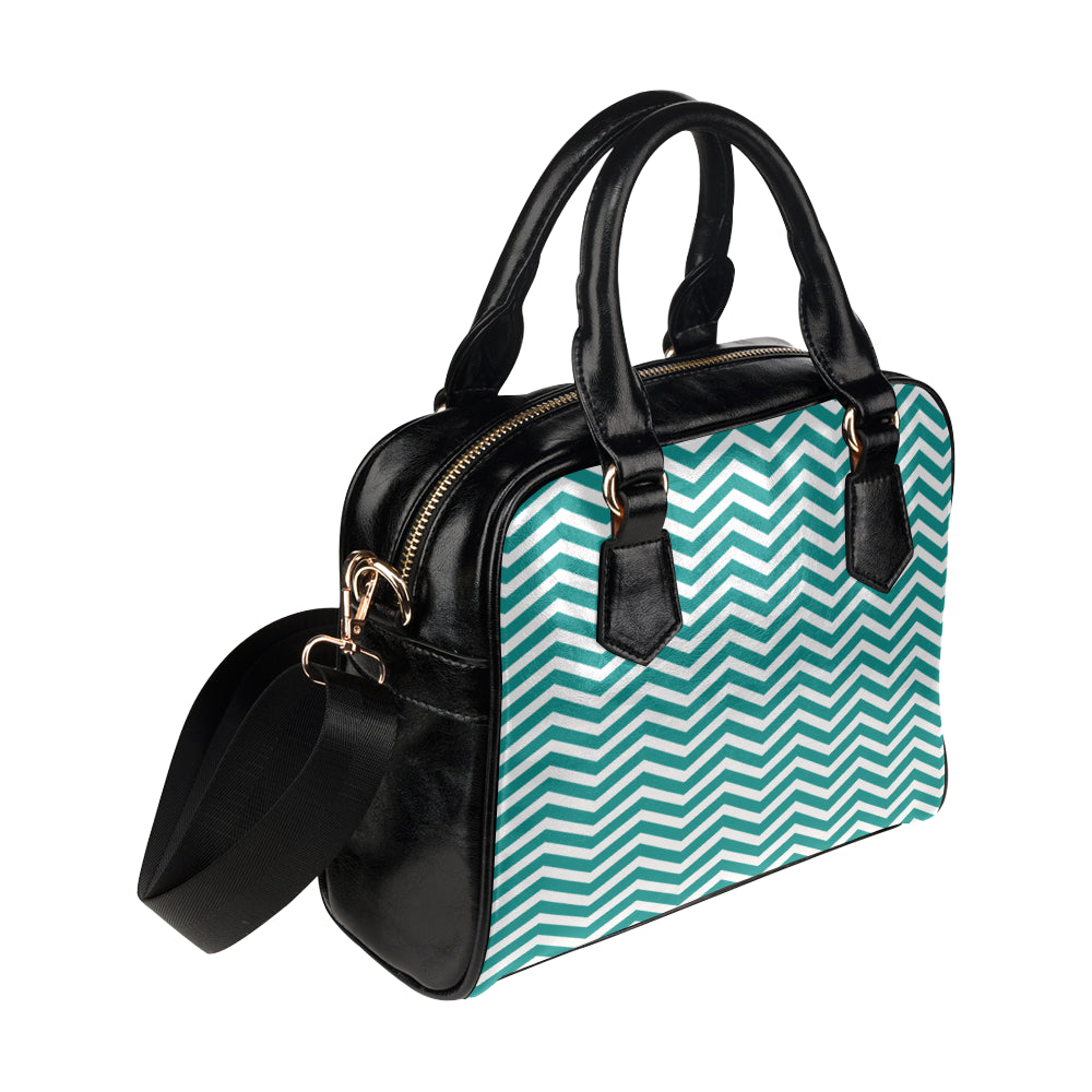 Chevron Teal Pattern Print Design 02 Shoulder Handbag