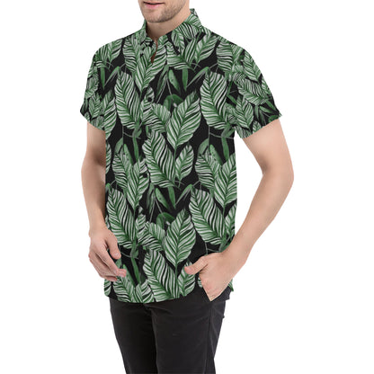 Palm Leaves Pattern Print Design PL09 Men's Short Sleeve Button Up Shirt