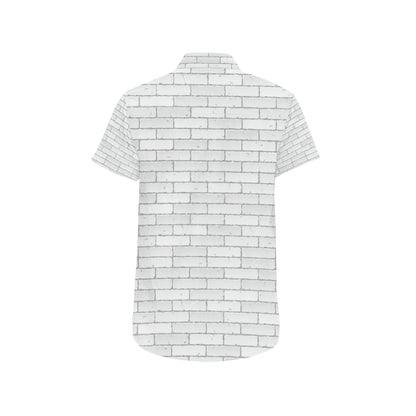 Brick White Pattern Print Design 03 Men's Short Sleeve Button Up Shirt