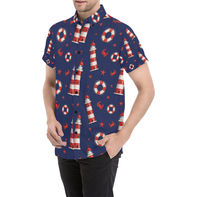 Nautical Pattern Print Design A03 Men's Short Sleeve Button Up Shirt