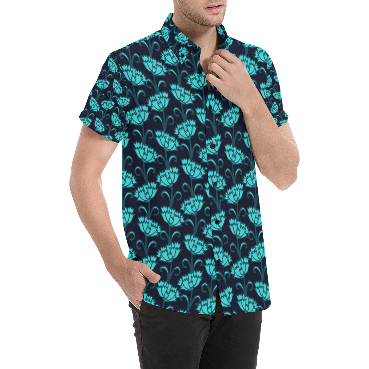 Carnations Pattern Print Design CN06 Men's Short Sleeve Button Up Shirt