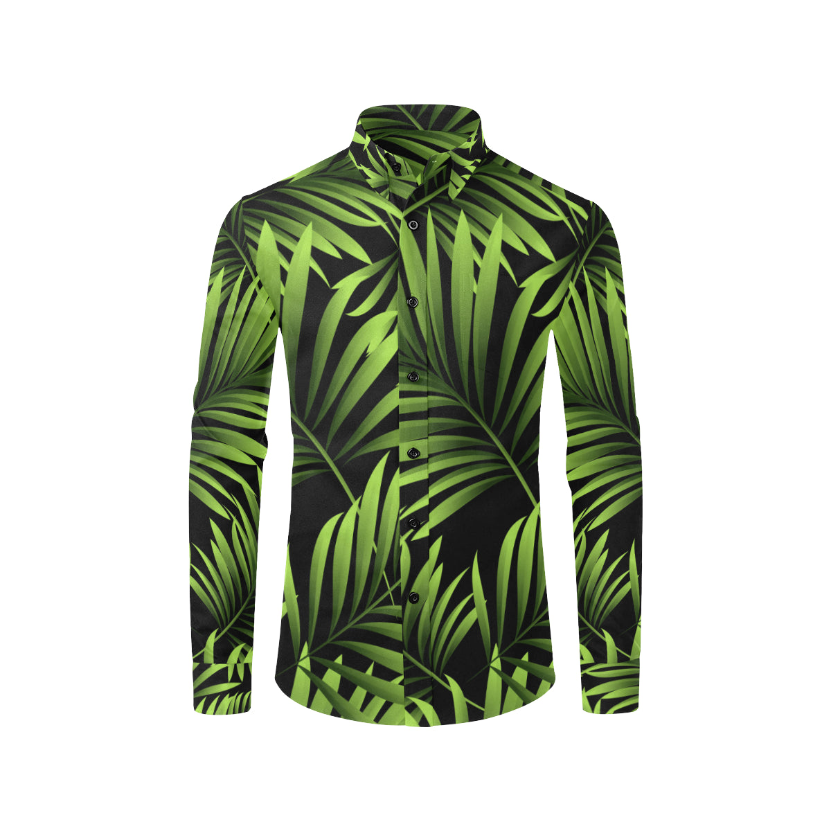 Green Neon Tropical Palm Leaves Men's Long Sleeve Shirt