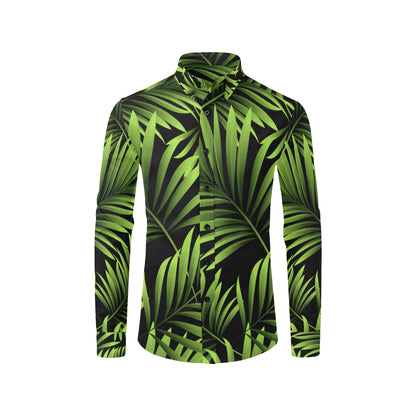 Green Neon Tropical Palm Leaves Men's Long Sleeve Shirt