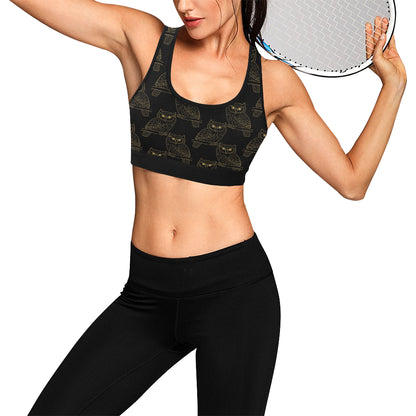 Gold Owl Pattern Sports Bra