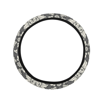 Damask Elegant Print Pattern Steering Wheel Cover with Elastic Edge