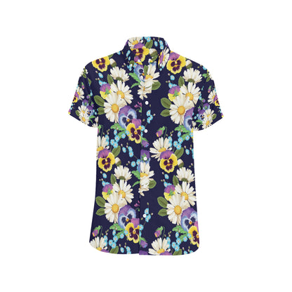 Pansy Pattern Print Design PS03 Men's Short Sleeve Button Up Shirt
