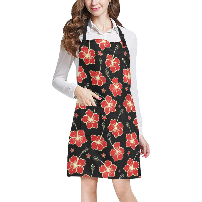 Red Hibiscus Pattern Print Design HB021 Apron with Pocket