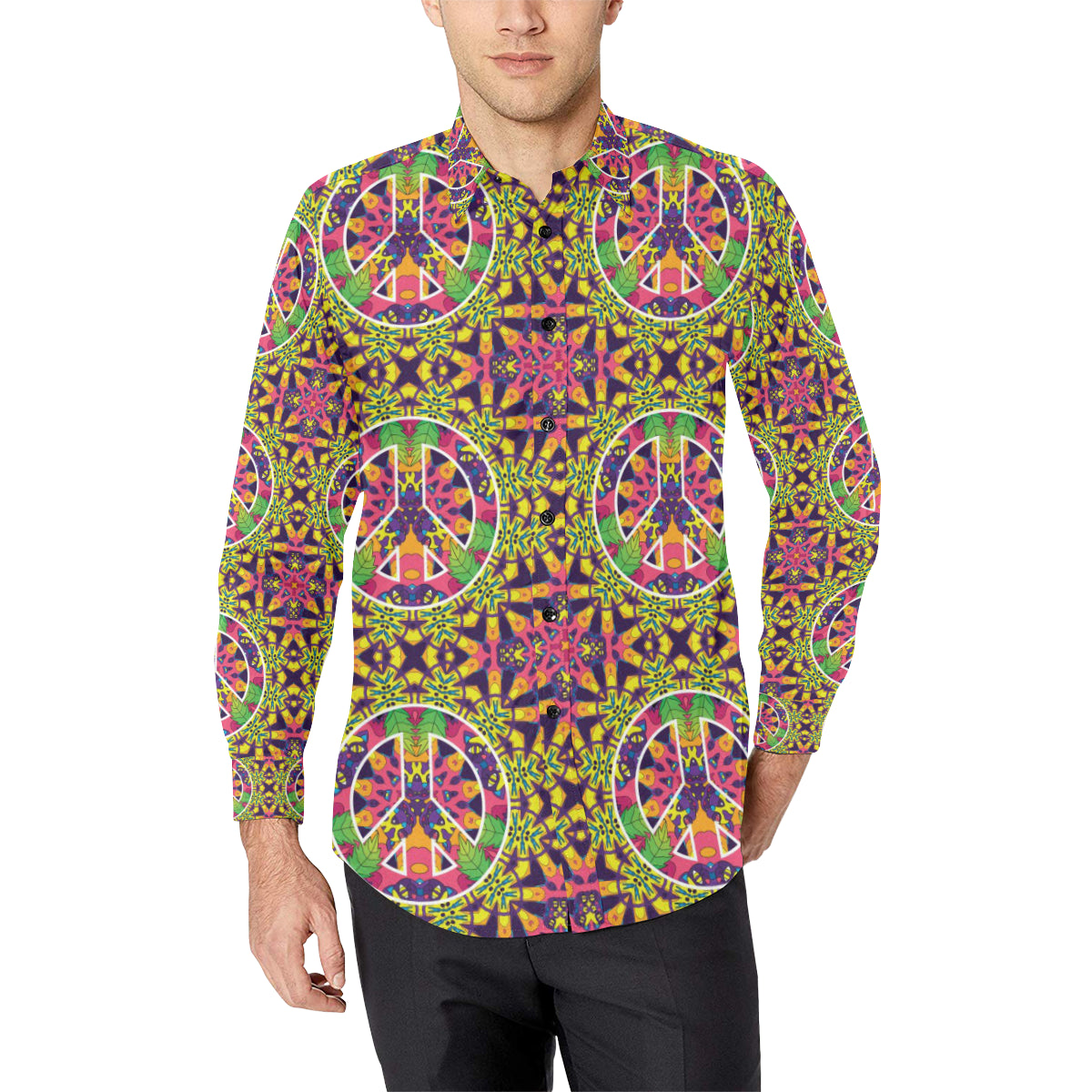 Peace Sign Pattern Print Design A04 Men's Long Sleeve Shirt