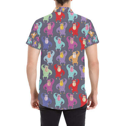 Chimpanzee Pattern Print Design 03 Men's Short Sleeve Button Up Shirt