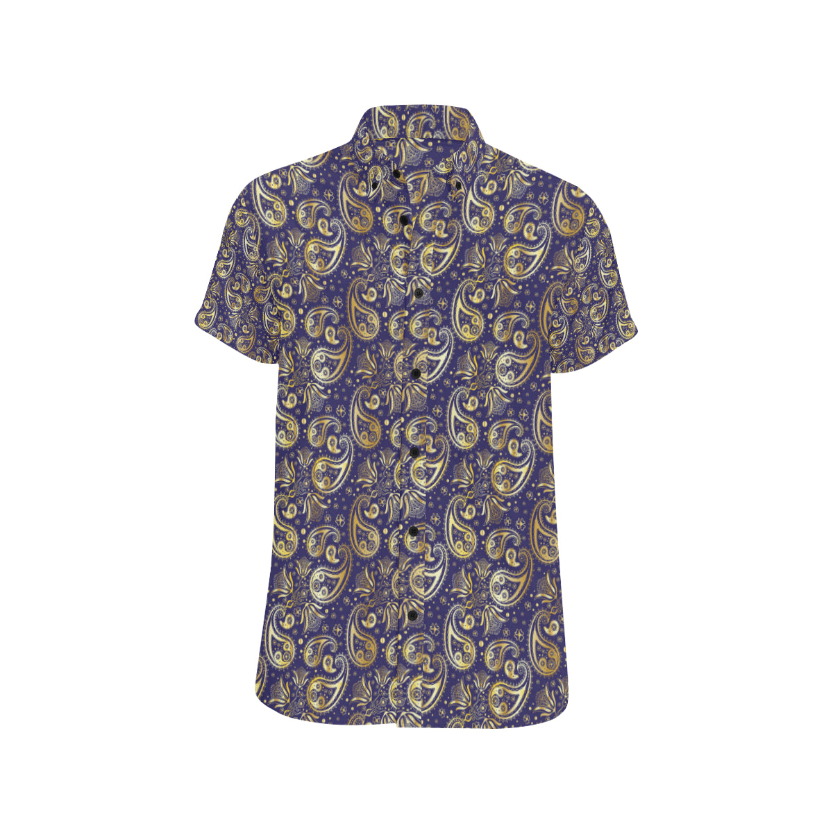 Paisley Blue Yellow Design Print Men's Short Sleeve Button Up Shirt