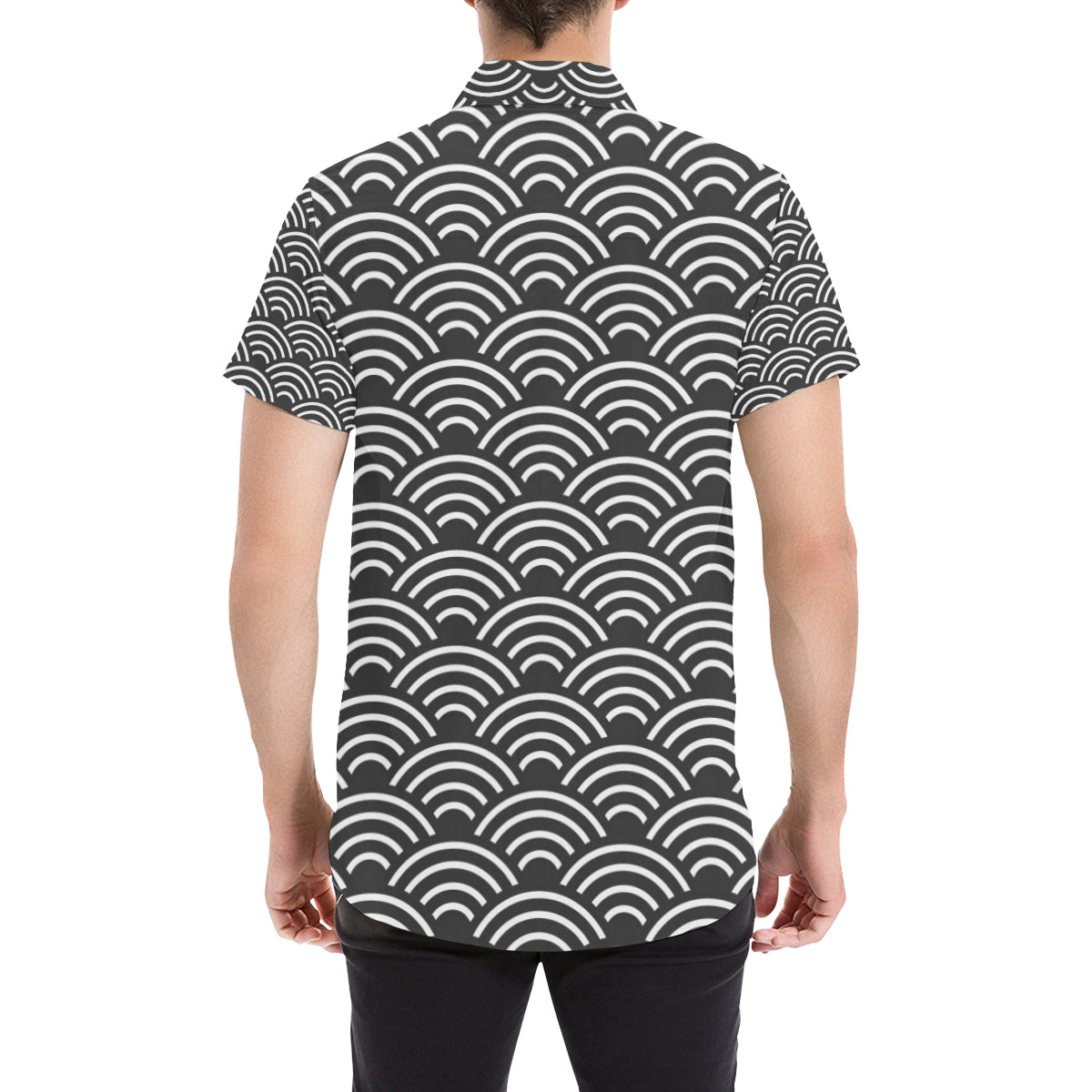 Scales Black White Pattern Print Design 03 Men's Short Sleeve Button Up Shirt