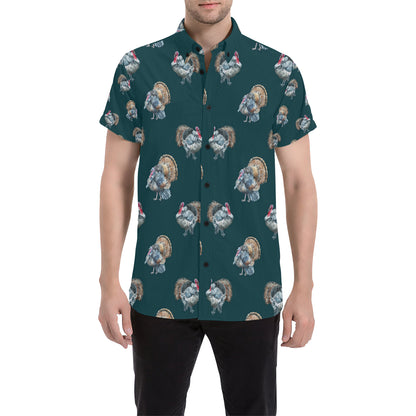 Turkey Pattern Print Design 03 Men's Short Sleeve Button Up Shirt