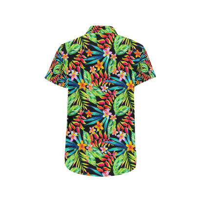 Heliconia Pattern Print Design HL09 Men's Short Sleeve Button Up Shirt