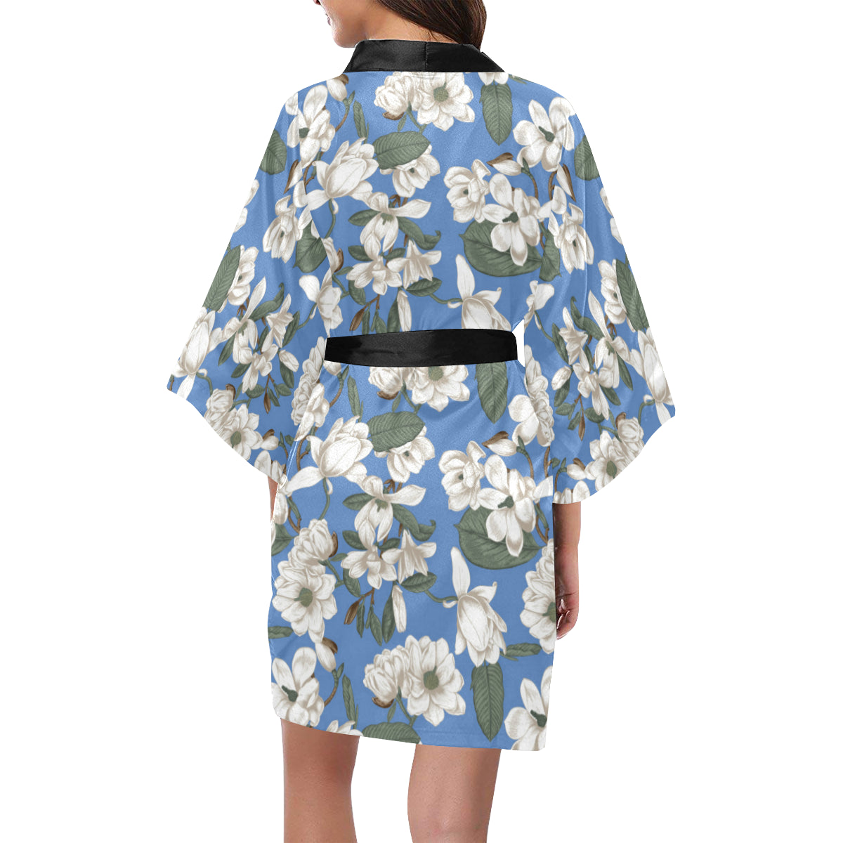 Magnolia Pattern Print Design 01 Women's Short Kimono