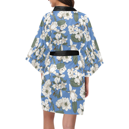 Magnolia Pattern Print Design 01 Women's Short Kimono
