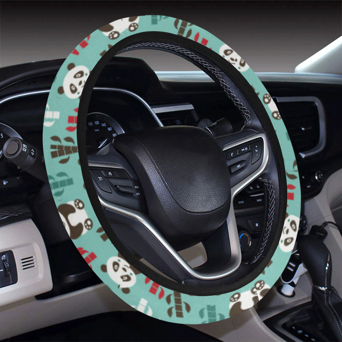 Panda Bear Cute Themed Print Steering Wheel Cover with Elastic Edge