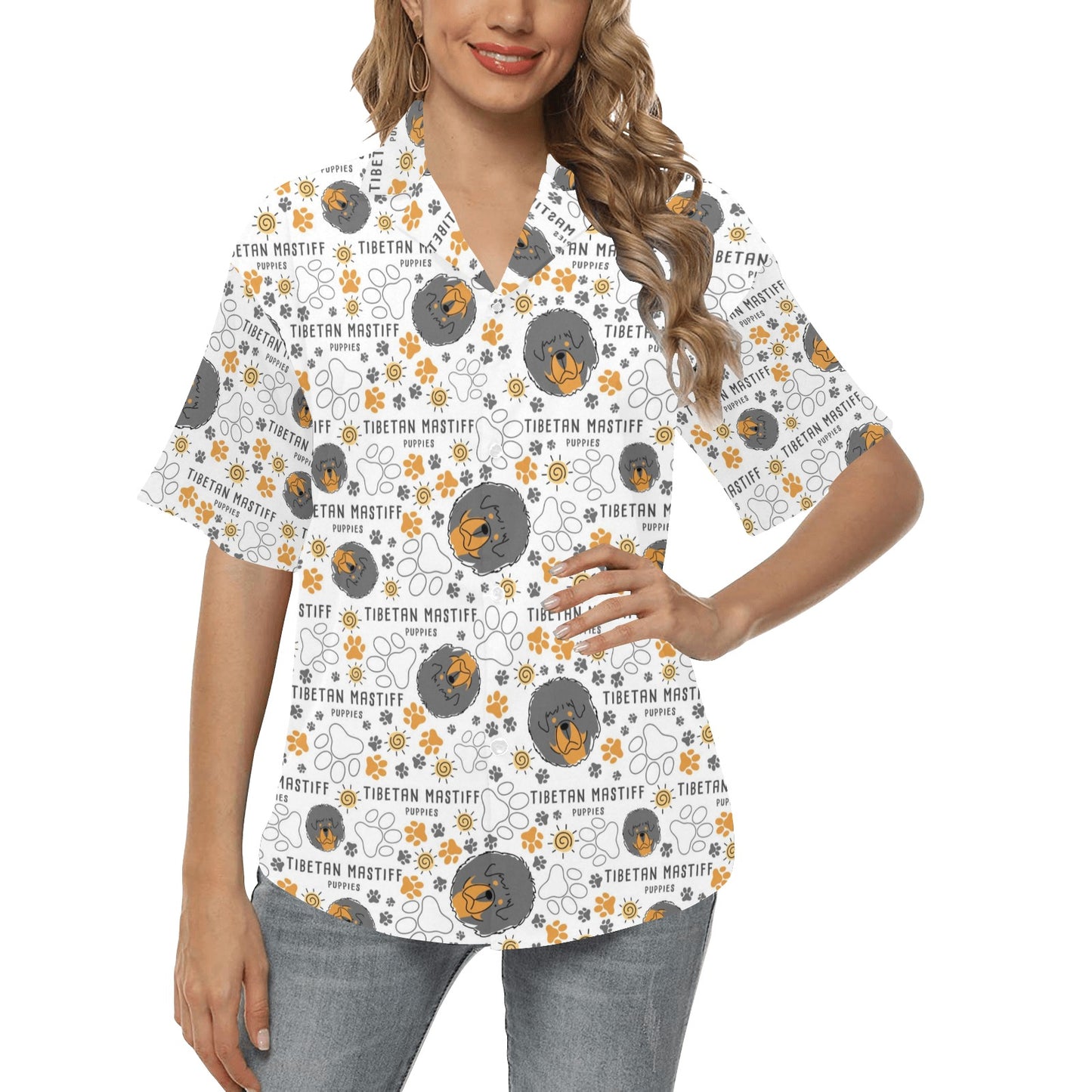 Tibetan Mastiffs Print Design LKS302 Women's Hawaiian Shirt