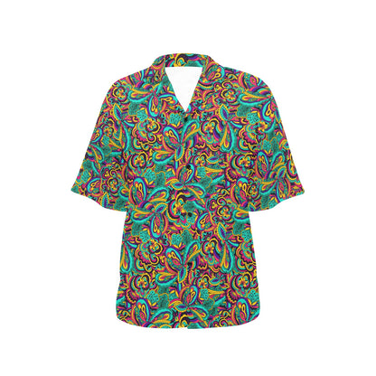Psychedelic Trippy Floral Design Women's Hawaiian Shirt