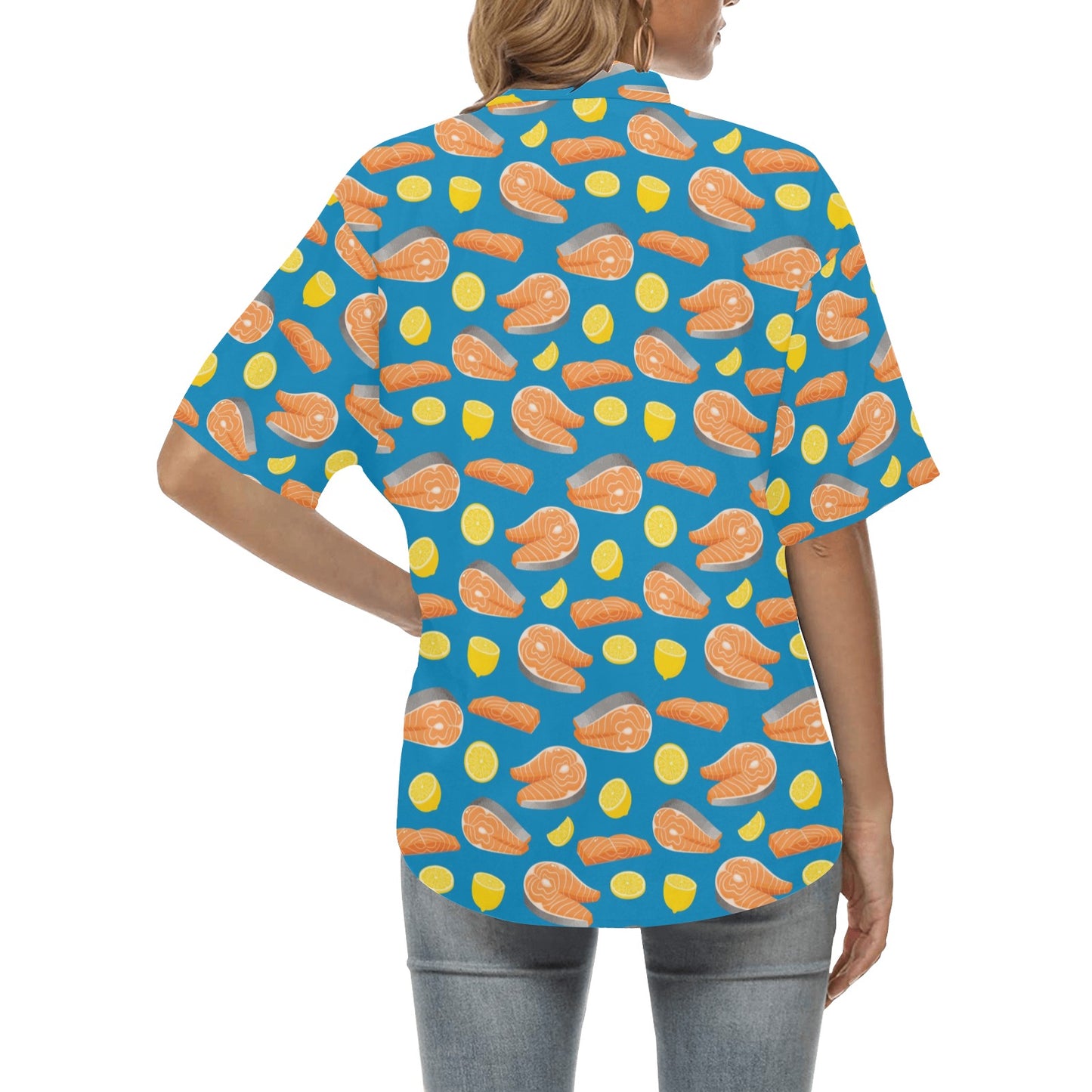 Salmon Steak With Lemon Print Design LKS308 Women's Hawaiian Shirt