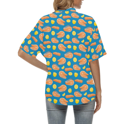 Salmon Steak With Lemon Print Design LKS308 Women's Hawaiian Shirt