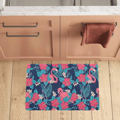 Flamingo Red Hibiscus Pattern Kitchen Mat