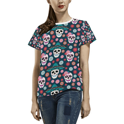 Sugar Skull Print Design LKS308 Women's  T-shirt