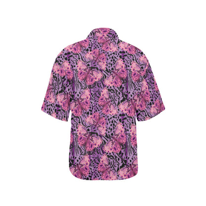 Purple Butterfly Leopard Women's Hawaiian Shirt
