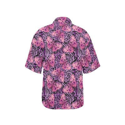 Purple Butterfly Leopard Women's Hawaiian Shirt