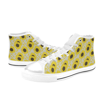 Sunflower Print Design LKS309 High Top Women's White Shoes