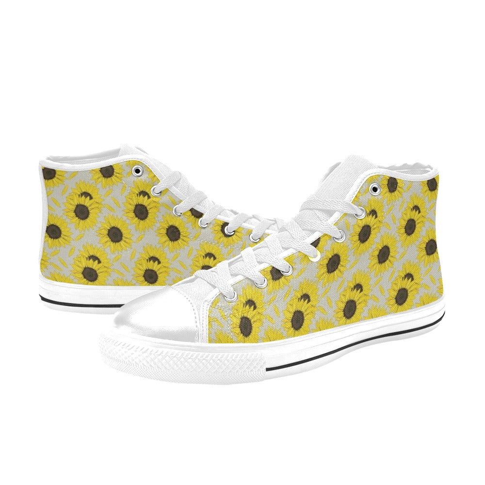 Sunflower Print Design LKS309 High Top Women's White Shoes