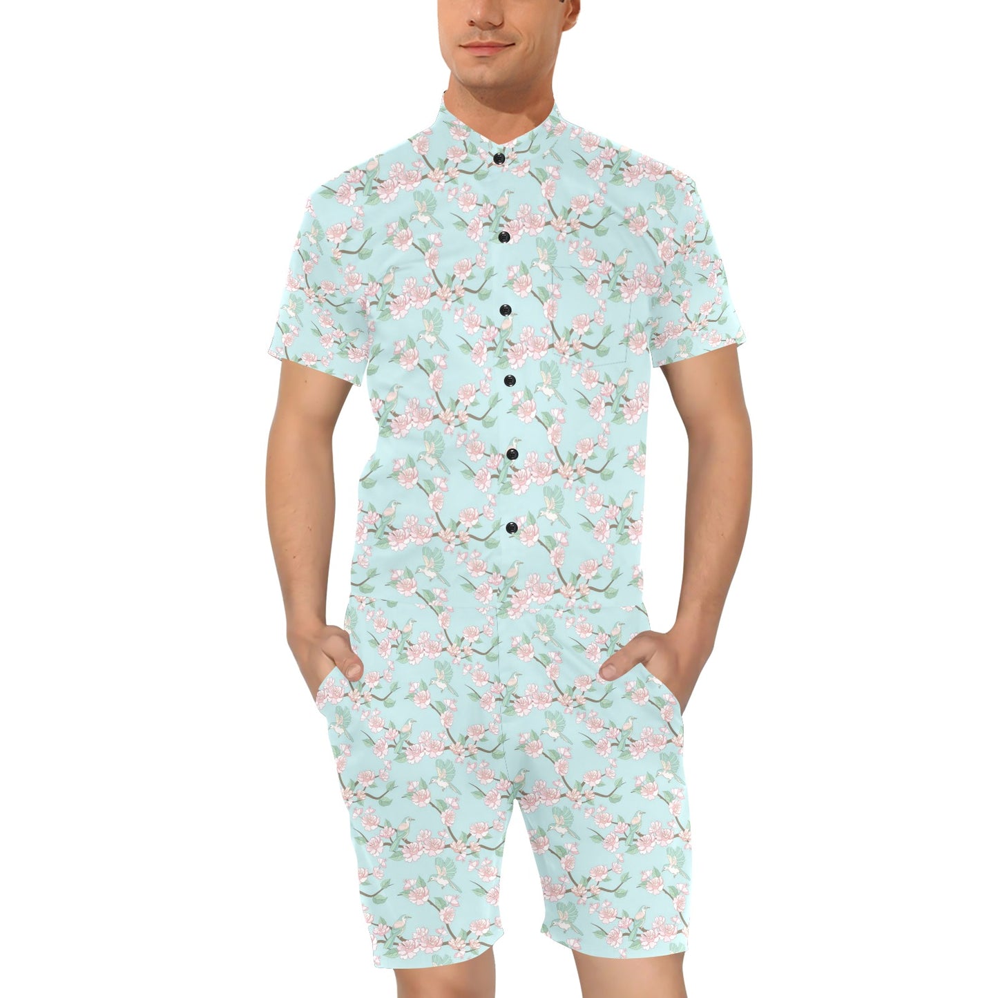 Cherry Blossom Pattern Print Design 02 Men's Romper