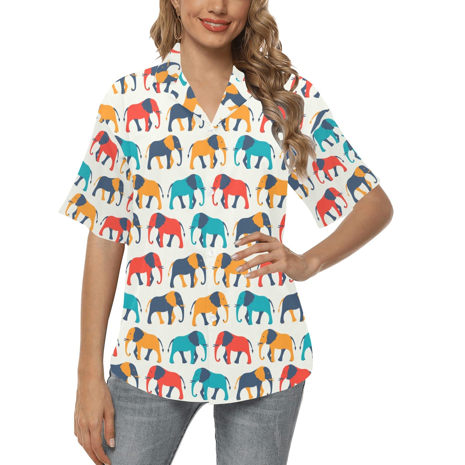 Elephant Colorful Print Pattern Women's Hawaiian Shirt